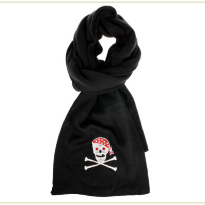 Black knit scarf with skull