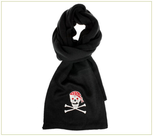 Black knit scarf with skull
