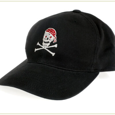Black twill baseball cap with skull and crossbones