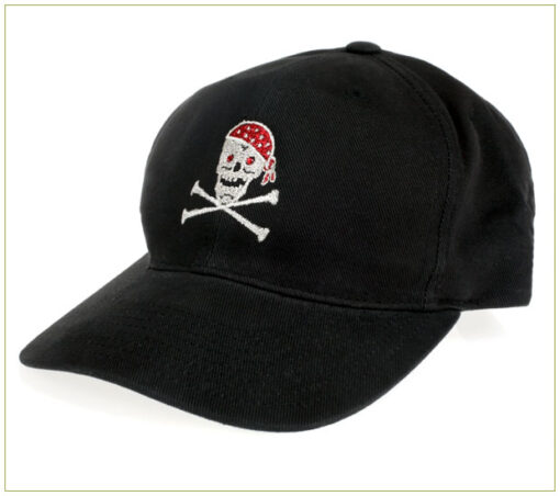 Black twill baseball cap with skull and crossbones