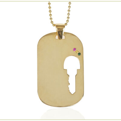 Large Dog Tag with Key Cut-out on Beaded Chain