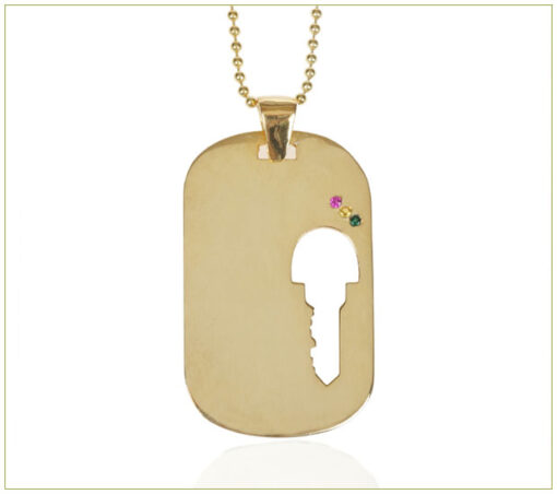 Large Dog Tag with Key Cut-out on Beaded Chain