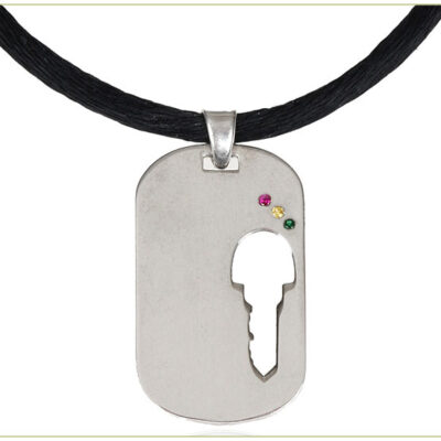 Large Dog Tag with Key Cut-out on Black Silk Cord
