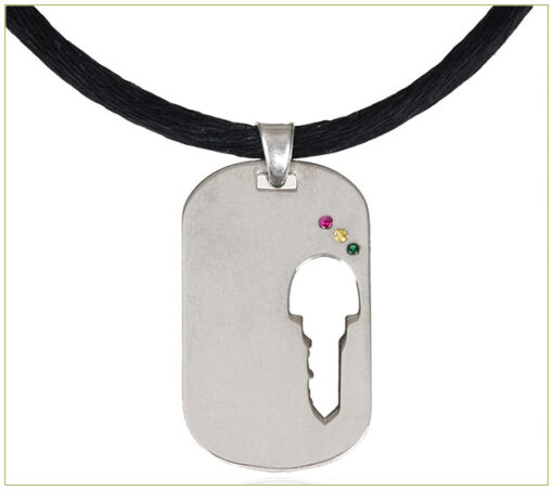 Small Dog Tag with Key Cut-out on Black Silk Cord