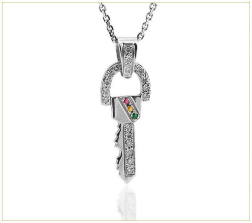 Chain Necklace with Pave Diamond Key - Image 2