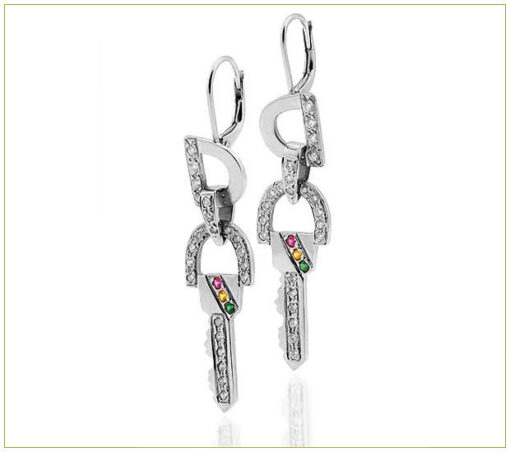 "D" wire earrings with pave diamonds - Image 2