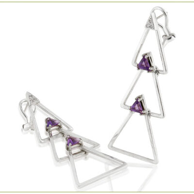 Triad amethyst and diamond drop earrings