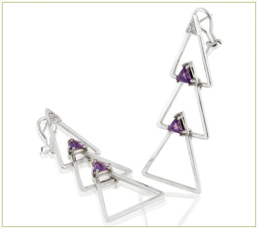 Triad amethyst and diamond drop earrings